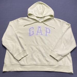 GAP Hoodie Mens XL Yellow Citrona Heritage Logo‎ Pullover Applique Sweatshirt